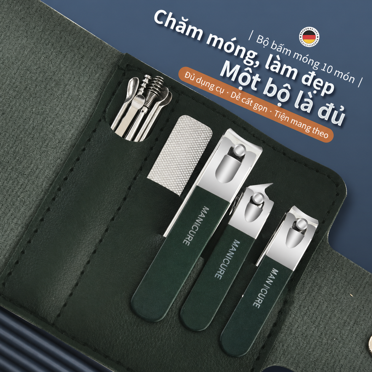 Bộ chăm sóc móng tay gấp đôi túi 10 món