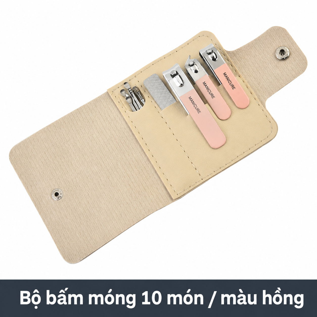 Bộ chăm sóc móng tay gấp đôi túi 10 món - Hồng