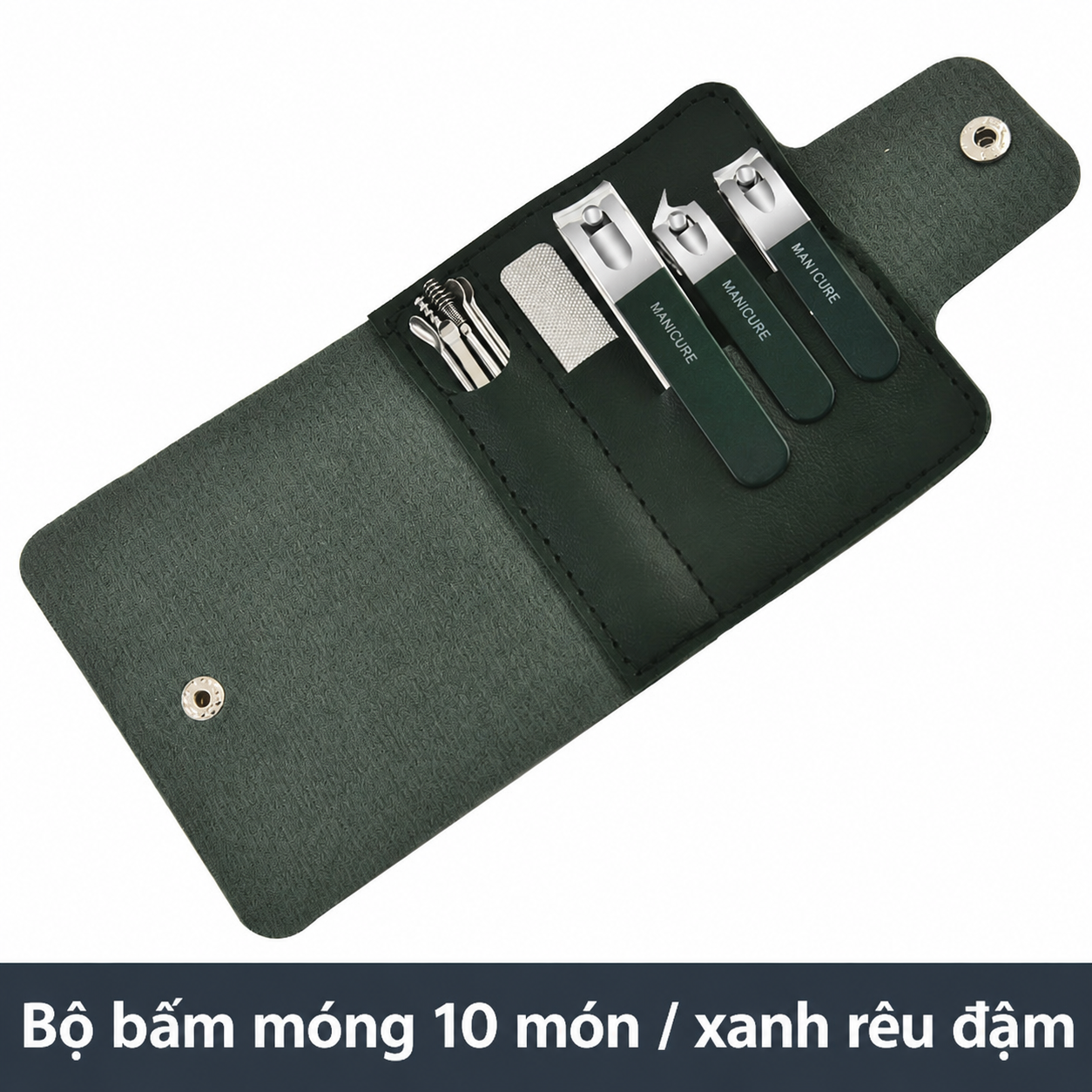 Bộ chăm sóc móng tay gấp đôi túi 10 món - Xanh đậm