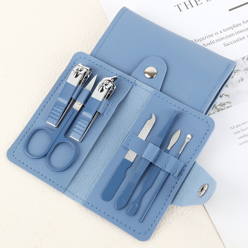 Bộ cắt móng tay gấp đôi túi 7 món bộ dụng cụ - Xanh lam