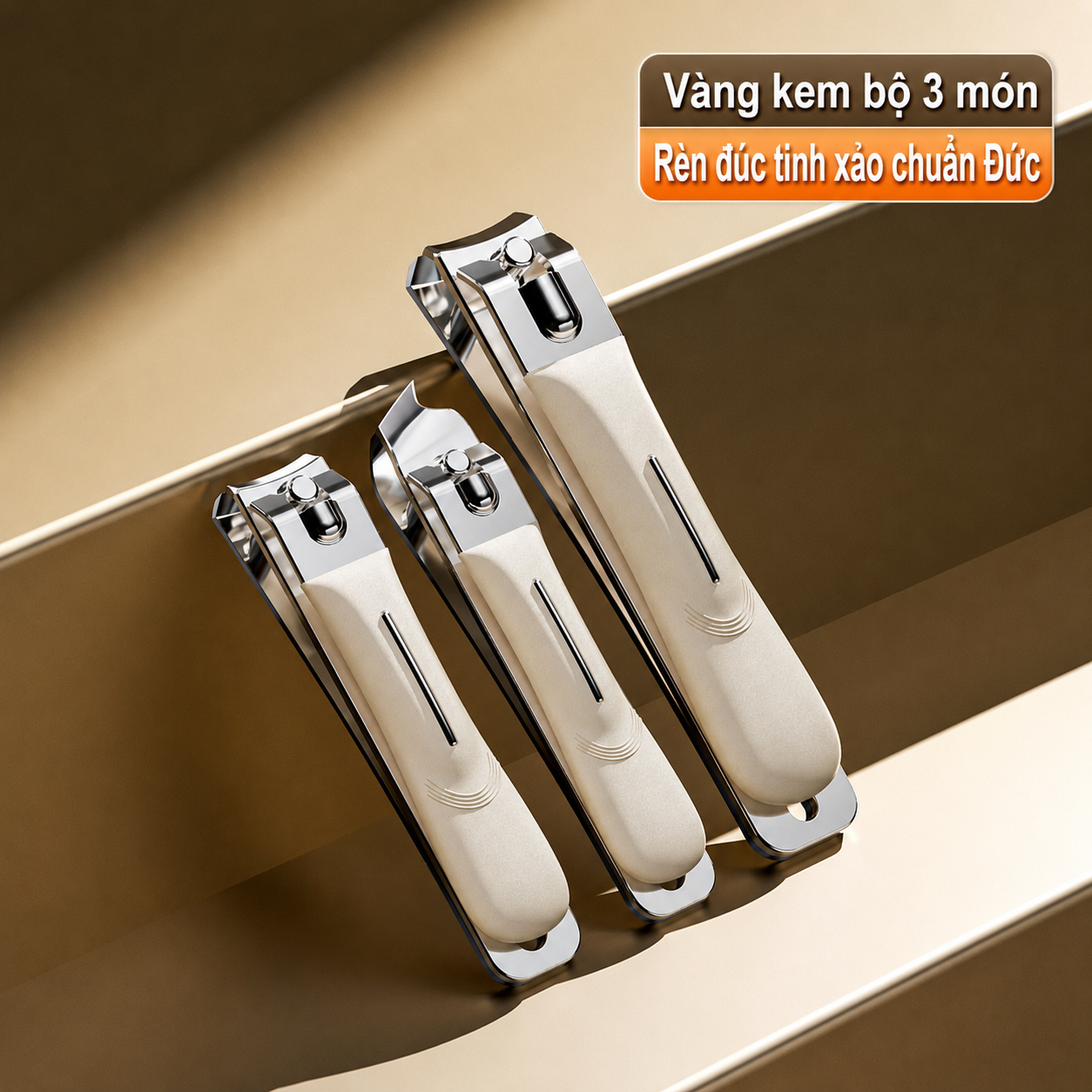 Bộ 3 bấm móng tay mới - Vàng kem